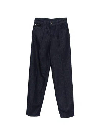 Emporio Armani Denim Cotton Trousers Belt Loops Pleated Front In Blue