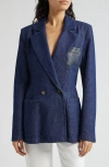 Emporio Armani Denim Blazer In Solid Dark Blue