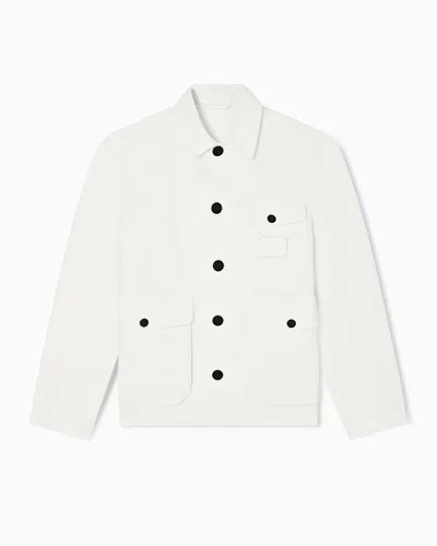 Emporio Armani Denim-effect Twill Jacket With Logo Patch In White