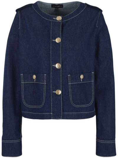 Emporio Armani Topstitched Button-down Denim Jacket In Dark Denim