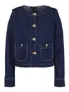 Emporio Armani Topstitched Button-down Denim Jacket In Blue