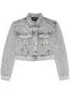 Emporio Armani Cropped Denim Jacket With Rhinestone Detail In Grey
