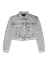 Emporio Armani Cropped Denim Jacket With Rhinestone Detail In Grey