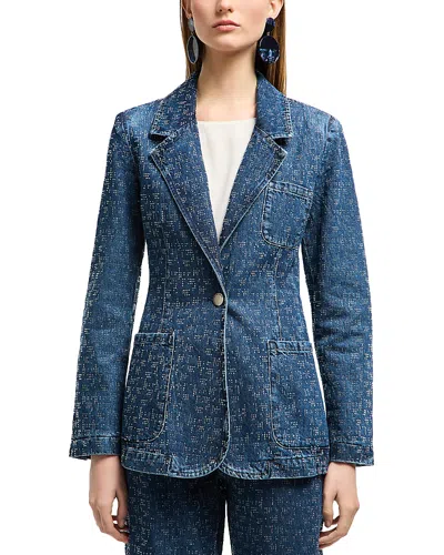 Emporio Armani Denim Blazer With All-over Rhinestones In Blue