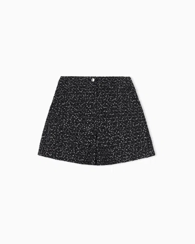 Emporio Armani Denim Shorts With Embroidered Sequins And Velvet Trim In White