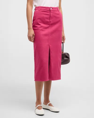 Emporio Armani Denim Straight Midi Skirt In Raspberry