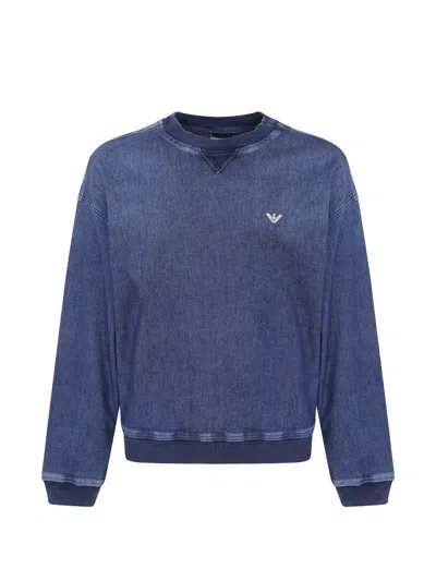 Emporio Armani Cotton Crewneck Sweatshirt In Blue