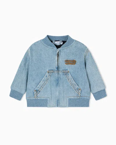 Emporio Armani Kids' Denim Zip-up Blouson With Logo Embroidery