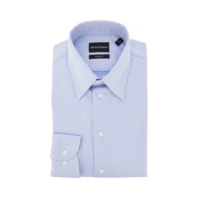 Emporio Armani Dern Fit Textured Cotton Shirt In Blue