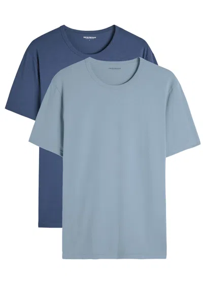 Emporio Armani Designer-plaque Stretch-cotton T-shirt In Brown