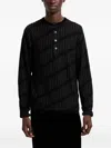 Emporio Armani Diagonal-stripe Henley Sweater In Black