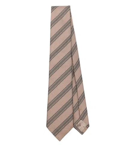 Emporio Armani Diagonal-stripe Tie In Beige