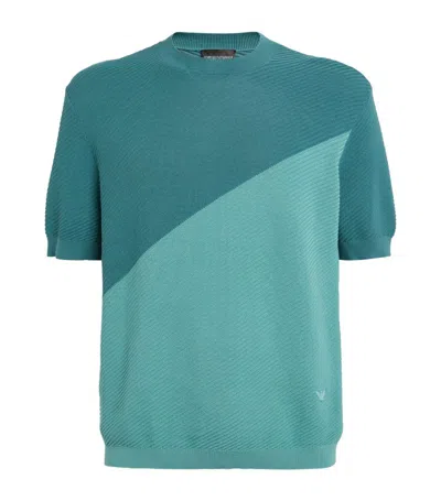 Emporio Armani Diagonal-weave Short-sleeve Sweater In Multi