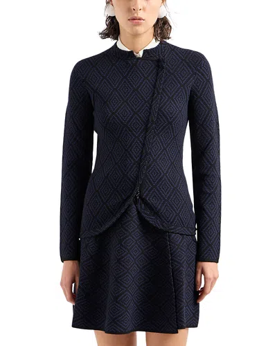 Emporio Armani Asymmetric Zip-front Geometric Jacquard Jacket In Black