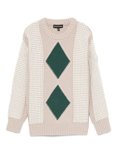 Emporio Armani Diamond-pattern Knit Sweater In Neutral