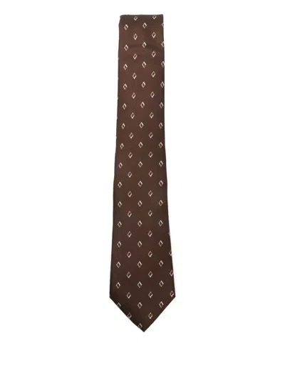 Emporio Armani Diamond-pattern Silk Tie In Brown