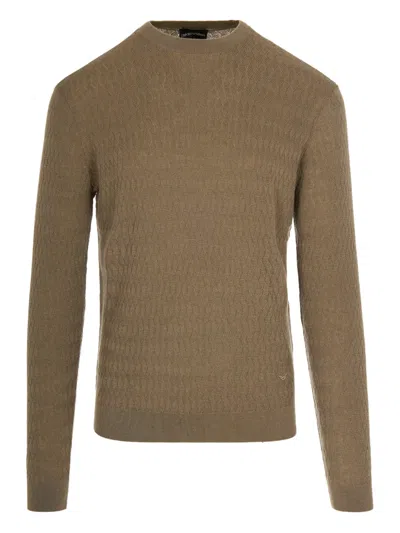 Emporio Armani Round Neck Sweater In Brown