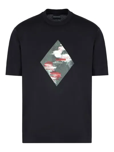 Emporio Armani Diamond-print T-shirt In Blue