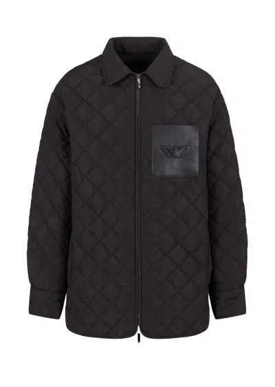 Emporio Armani Diamond Quilted Nylon Jacket In Black