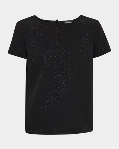 Emporio Armani Diamond-textured Viscose Satin Tee In Black