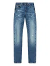 Emporio Armani Distressed Cotton Denim Jeans With Belt Loops In Blue