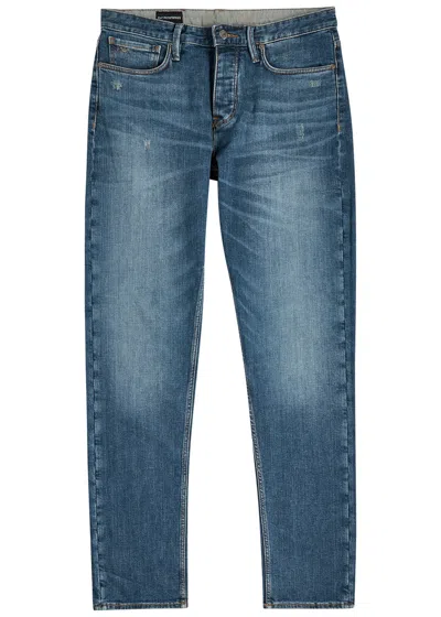 Emporio Armani Distressed Slim-leg Jeans In Blue