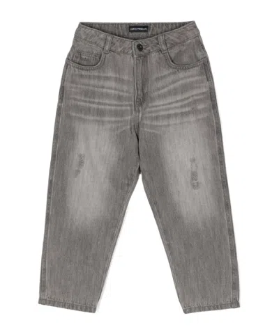 Emporio Armani Kids' Distressed Tapered Jeans In Gray
