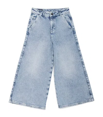 Emporio Armani Kids' Distressed Wide-leg Jeans In Blue