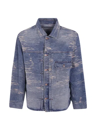 Emporio Armani Denim Jacket Casual Style Chest Pocket Collar In Blue