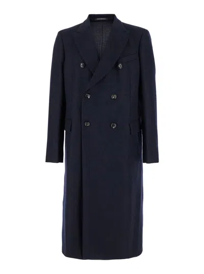 Emporio Armani Diuble Fancy Wool Coat In Blue