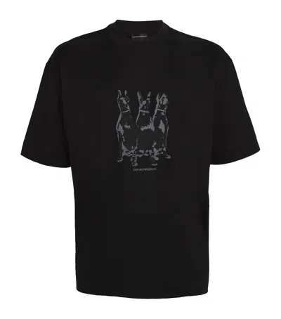 Emporio Armani Dog-embroidered Logo T-shirt In Black