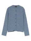 Emporio Armani Dot-pattern Ribbed Cardigan In Blue