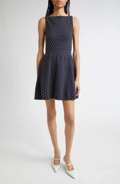 Emporio Armani Dot Sleeveless Fit & Flare Minidress In Blue