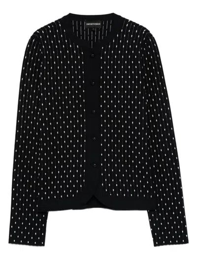 Emporio Armani Dotted Crewneck Cardigan In Black