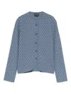 Emporio Armani Dotted Crewneck Cardigan In Blue