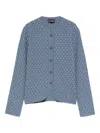 Emporio Armani Dotted Crewneck Cardigan In Blue