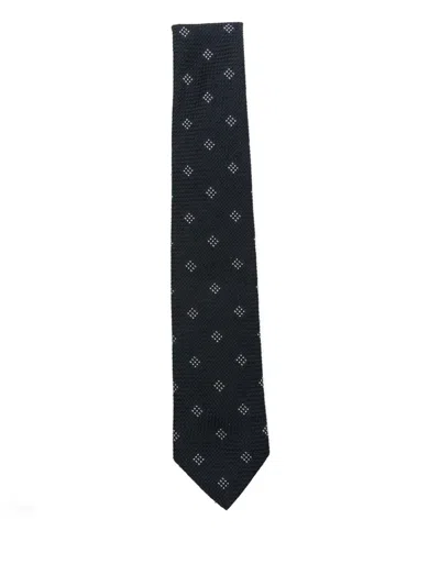 Emporio Armani Dotted Silk Tie In Black
