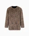 Emporio Armani Leopard Print Wool Blend Double Breasted Jacket In Brown