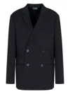 Emporio Armani Double-breasted Blazer In A Twill Bull Fabric In Blue