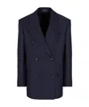 Emporio Armani Double-breasted Blazer In Wool Satin With Alternating Stripes In Black
