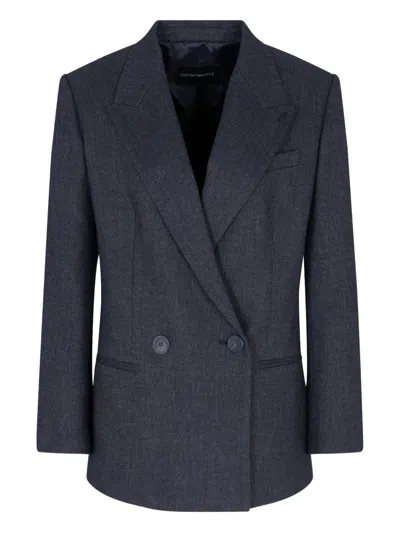 Emporio Armani Double-breasted Blazer In Blue