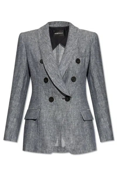 Emporio Armani Double-breasted Blazer In Grey