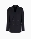 Emporio Armani Double-breasted Blazer In A Plain-knit Wool Blend In Black