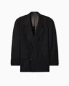 Emporio Armani Double-breasted Blazer In A Prince Of Wales Check Super 130s Wool In Black