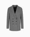Emporio Armani Double-breasted Blazer In Mouliné Wool Crêpe In Gray