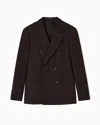 Emporio Armani Linen Double Breasted Peak Lapel Blazer In Brown