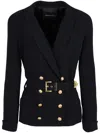 EMPORIO ARMANI DOUBLE-BREASTED BLAZER JACKET WITH DETACHABLE WAIST BELT AND SCARF LAPELS
