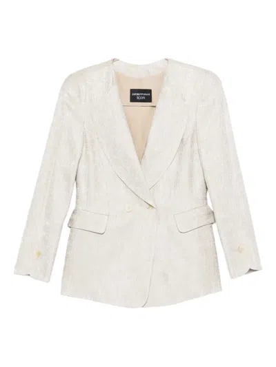 Emporio Armani Double-breasted Blazer In Neutral