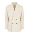 Emporio Armani Linen-blend Technical Double-breasted Blazer In White
