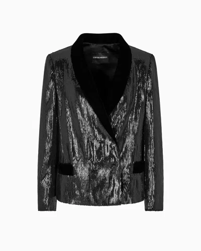 Emporio Armani Double-breasted Blazer With All-over Sequins In Black